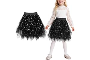 Keyck Falda de Tutú para Niñas, Elegante Tutu Faldas Ballet con Estrella Lentejuelas, 3 Capas Elástica Disfraz de Princesa Carnaval Cumpleaños Party Halloween Fiesta 5-12 Años