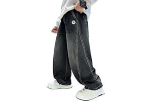 Rolanko Vaqueros Baggy Cargo para Niños Jeans Skater con Cintura Elástica y Multi-Bolsillos Pantalones Denim Vintage Bootleg Streetwear para Niños