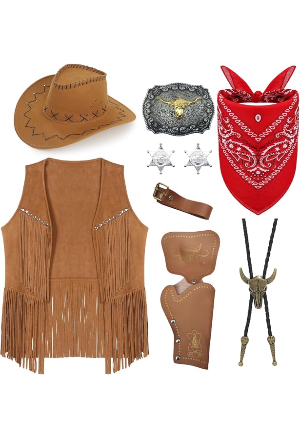 Déguisement Cowboy Pour Homme - Costume Western Complet Avec Gilet, Plastron Et écharpe - Pour Halloween Ou Fête Déguisée