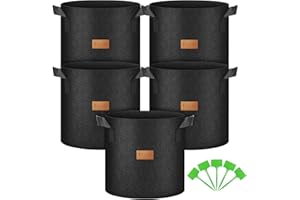 Giyim Potato Grow Bags, 5 Pack 10 Gallon Nonwoven Fabric Pots with Strap Handles and Plant Labels, Thickened Breathable Grow Bags for Vegetables, Fruits and Flowers