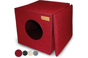 KaraLuna Panier Chat Rouge I Accessoire Kallax Chat I cachette caverne Chat Couchage Niche Panier Coussin Grotte Igloo Chat lit Maison Chat Interieur Pouf
