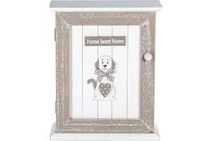 SPOTTED DOG GIFT COMPANY Key Box Wall Mounted Wooden Key Cupboard Cabinet with 6 Hooks for Hallway, Decorative Grey Dog Themed Home Decor, Gifts for Dog Lovers and Animal Lovers