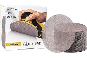 Mirka Abranet Grille abrasive Ø 125mm autoagrippant - Grain P80-50 pcs - Convient à toutes les ponceuses excentriques 125mm - Pour poncer le bois, le mastic, la peinture, le plastique