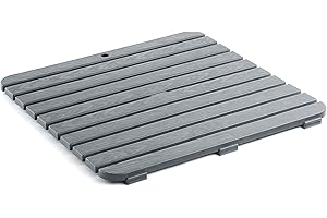 TATAY Polipropylen z tworzywa sztucznego, efekt drewna antypoślizgowego przeciwsłonecznego, platforma prysznicowa z gumowymi wypustkami, wymiary 55 x 55 cm