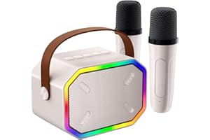 Karaoke Profesional con 2 Micrófonos Inalámbricos - SOOMFON Bluetooth Altavoz Karaoke Portátil, Recargable, con Efectos Cambiador de Voz y Luces LED, para Niños Adultos Fiesta Cumpleaños(Blanco)