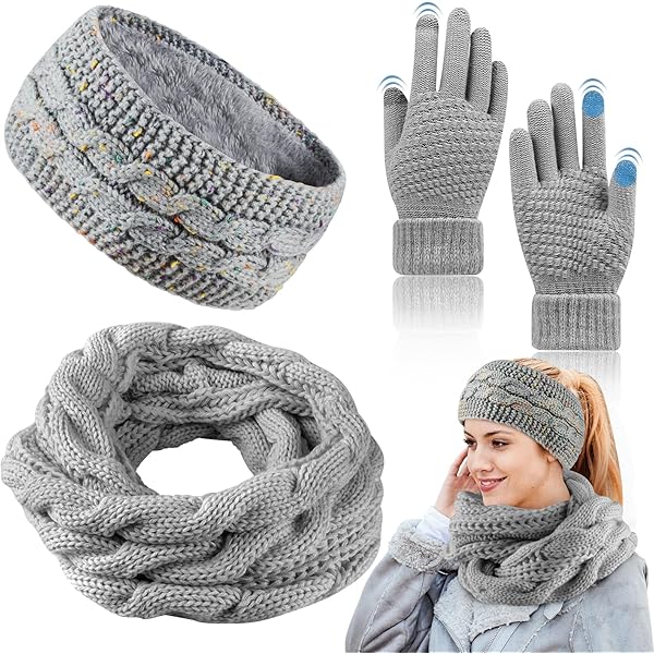 3in1 Bonnet D'hiver Chapeau Écharpe Gants Ensemble, Pompon