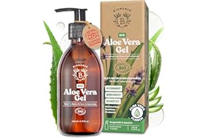 ‎BIONOBLE Bionoble Aloe Vera Gel Bio 200ml - Pures Aloe Vera Fruchtfleisch 100% Rein mit Ätherisches Lavendelöl BIO - Ohne Pulver und Xanthan - Gesicht, Augenpartie, Körper, Haare - Glasflasche + Pumpe
