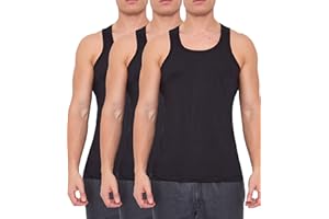 ArkXani® 3 Pack Mens Cotton Vests Tank Tops Sleeveless Undershirts for Athletic Wear Slim Fit Vest for Running Cycling Gym Men’s Workout Breathable Plain Shirts Black, White and Assorted Colours