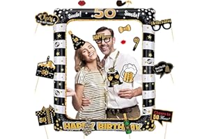 YANSYUN 50 Geburtstag deko Fotobox Requisiten, 1 Stück Aufblasbarer Bilderrahmen & 31 Stück fotobox Accessoires
