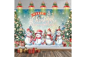 HILAVO Large Christmas Banner Backdrop, Snowman Merry Christmas Banner Indoor Xmas Photography Background Party Decoration for Xmas New Year Party Photo Booth Wall Hanging Decor, 72.8 x 43.3 inch