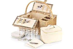 Luxury Fitted Picnic Basket - Three Bottle Folding Picnic Basket Set with Cooler Compartment, Porcelain Plates, Cutlery, Glasses - Empty Picnic Baskets for Families, from Regency Hampers