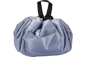 TRANQUILBEAUTY Tranquil Beauty Lazy Drawstring Makeup Bag - Portable Large Travel Cosmetic Pouch - Toiletry Storage Organiser for Women, Girls - Waterproof Flat Lay Bag for Skincare and Toiletries