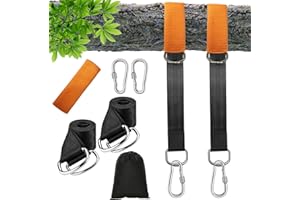 MINVOO Correas de Hamacas Kit de Correas para Colgar de árbol Fijación para Hamaca de árbol 5 x 150cm con 2 Mosquetón y Cojines de Protección de árboles Máxima 450KG para Columpios y Hamacas