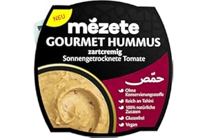 Mezete, Gourmet Hummus Con Pomodori Secchi, Crema a Base di Ceci, Ideale Come Antipasto o Aperitivo su dei Crostini, Come Accompagnamento a Verdure Crude, Senza Conservanti e Senza Glutine, 215 gr
