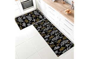 SHUAIG Küchenteppiche 2 Stück,Anti-Müdigkeit Rutschfestes Küchenmatten waschbar,Küchenmatte Set Mit Schiebeaufkleber Geeignet für Badezimmer/Wohnzimmer(Style H,40 * 120+40 * 60cm)