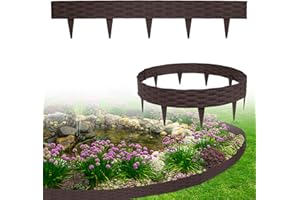 XMTECH 5m Rasenkante Beeteinfassung Gartenpalisade in Rattan-Optik, Beetumrandung Mähkante Randsteine aus Kunststoff mit 5 Elemente á 100 cm, Braun