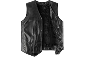 Harbrosrce Gilet PU Pelle Uomo Moto Smanicato Giacca Pelle Invernale Motociclista Gilet Foderato in Pile Classico Nero Leatherick Gilet