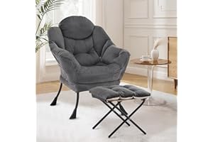 XH.Easy Go Lazy Chair with Ottoman, Accent Lounge Reading Arm Chair with Footstool, Leisure Armchair for Living Room Bedroom Comfy Arm Chairs with Footrest and Side Pocket, Darkgrey