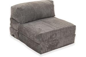 Gilda Jazz Chair Bed Fold Out Futon Single FOAM INNERS Mattress Corduroy (Deluxe, Grey)
