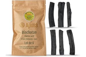 Ajima Binchotan Charbon Actif Eau - Baton de Charbon Bio Purificateur d'eau Naturel x6 - Chaque Baton Filtre Environ 1.5 L - Charbon de Chêne de Wakayama Vrai - Idéal pour Filtrer l'eau en Carafe
