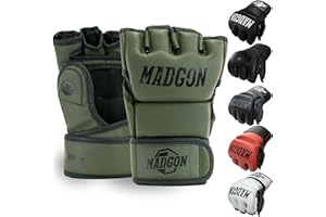 MADGON Guantes MMA con Acolchado Profesional – Guantes de Boxeo con Gran Estabilidad de Muñeca – Guantillas MMA Duraderas para Artes Marciales, Boxeo, Kickboxing, Sparring – Incluye Bolsa