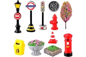 Cayway 11 Pz Accesorios de Jardín de Hadas, Miniatura Accesorios de Hadas de Jardín de Mini Decoración de Bomberos, Semáforo para Accesorios de Jardín en Miniatura Adornos