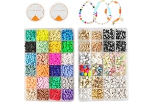 Audasi 5650 Pezzi Perline Colorate Kit 48 griglie 24 colori Rotonde Piatte Perline Argilla polimerica DIY Braccialetti Perline per Collane Bracciale Gioielli Kit Creazione
