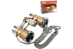 HQRP 3 x 25 Opera Glass/Theatre Glasses Binocular with Crystal Clear Optic (CCO) Golden with Silver Trim w/Necklace Chain w/Central Focus