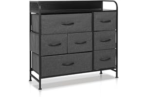 YOURLITE Chest of Drawers Fabric Storage Drawers with Wood Top & Metal Frame, Easy-Install, Large Storage Space, 7-Drawer Storage Organizer Unit for Bedroom, Living Room, Nursery Room, Hallway