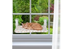 Mooche Cat Window Bed Hammock for Indoor Cats, Foldable Cat Window Perch, 60x30CM with Reversible Mat, Upgrade Strong Suction Cups Sturdy Holds Up to 18kg