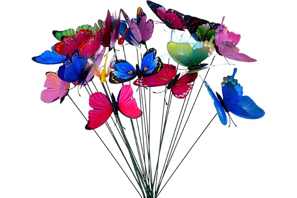 Outus 24 Pièces Papillons de Jardin Coloré libellules de Jardin sur Bâtons pour Décoration de Plante, Cour, Décoration