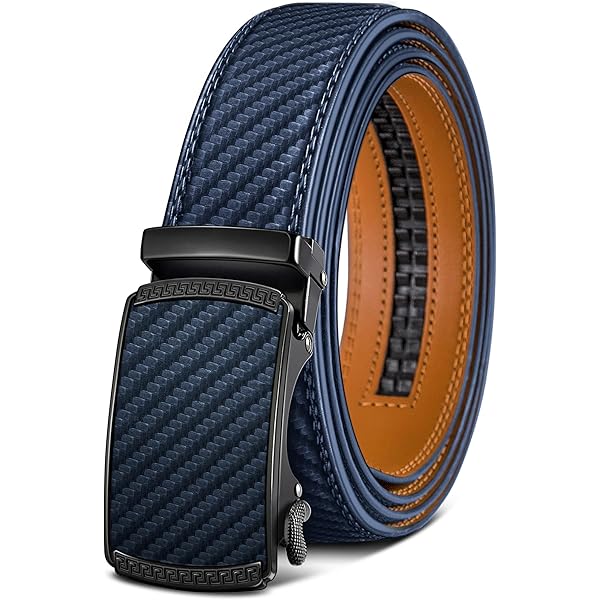 Cintura Uomo In Pelle Morbida KLWINO – Fibbia Automatica A Cricchetto, Regolabile, Larghezza 3,5 Cm, Colore Nero Con Goffratura Oro