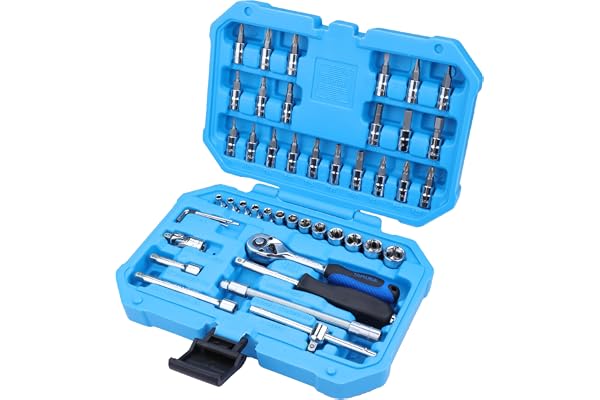 Taparia SA46 Socket Set, 1/4 Inch Drive, 46 Pieces Chrome Vanadium Steel Sockets & Bits Professional Mechanic & Home Tool Kit. Suited for Professionals, Workshops, Industries and DIY.