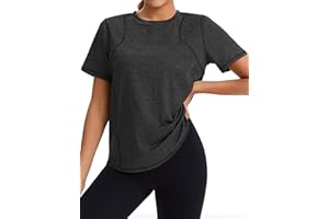 Gyabnw Women's Gym Tops Crew Neck Short Sleeve Quick Dry Workout Shirts Lightweight Breathable Mesh Fitness T-Shirts Activewear for Women