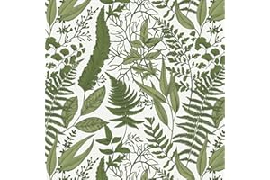 Fiula Green Leaf Wallpapers 41CM*3M Tropical Botanical Peel and Stick Wallpaper White and Green Stick On Wallpaper Vinyl Self Adhesive Wallpaper Waterproof Decorative Bedroom Wallpaper
