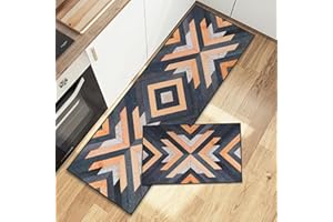 Fecialy Boho Aztec Kitchen Mats Rugs Sets of 2, 43x75+43x120CM Cushioned Anti Fatigue Floor Mat Western Non Slip Rugs for Kitchen, Laundry, Sink, Office, Desk