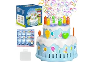 Bombble Macchina per Bolle Torta di Compleanno, Macchina Automatica per Bolle di Sapone per Bambini 10000+ Bolle al Minuto con Luci/Musica/13 Fori/Soluzione per Festa All'aperto Regalo Nozze