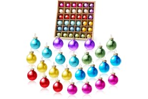 JOIEDOMI Set med 36 st juldekorationer, 8 metalliska färger, glasbollar med rephängare, hängande miniatyrprydnader för julgra