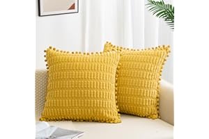 ZWJD 2er Set Kissenbezug 60x60 Kordsamt Sofakissen Weiche Kissenhülle Boho Kissenbezüge Dekokissen Moderne Kissen Deko für Couch Schlafzimmer Zuhause Auto Dekor Zierkissenbezüge Gelb