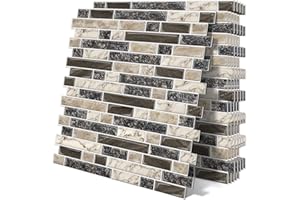 Tiwoos Thick Peel and Stick on Wall Tiles Self Adhesive 12"×12" Sticky Splashback for Kitchen Bathroom 3D Marble Brown (10-Sheet)