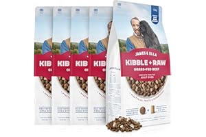 James & Ella Kibble + Raw Dog Food - Grass Fed Beef (5 x 1.5kg) ❘ Nutritious High Protein Kibble Combined with Freeze-Dried Raw Meat Nuggets, Contains Essential Oils & Minerals, Grain & Gluten Free