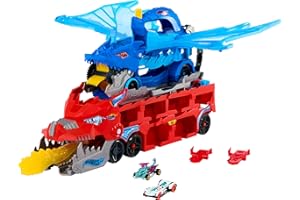 Hot Wheels City Toy Car Track Set, Ultimate Dual Dragon Transporter & 2 Die-Cast Cars, Large-Scale Dragon & Detachable Dragon, Stores 20+ Vehicles, JKJ79
