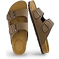 CUSHIONAIRE Men's Lane Cork footbed Sandal with Adjustable Buckle Straps +Comfort