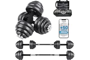 unycos - Manubri Regolabili con Dischi 15-50 kg【E-Book + Valigetta】Coppia di Pesi con Barra di Collegamento Antiscivolo per Uomini/Donne, Allenamento, Palestra in Casa, Fitness (Iron Transformer)