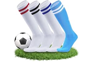 XHYASD 4 pary skarpet piłkarskich dla dzieci w wieku 5-12 lat, do treningu piłki nożnej, długie skarpety do piłki nożnej, oddychające skarpety tenisowe dla chłopców i dziewczynek, skarpety piłkarskie
