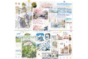 MAYPLOUS Papier de découpage pour scrapbooking avec impressions de paysages naturels dans un style aquarelle, papier de collage sur le thème du voyage, décoration murale en papier (Scenery)