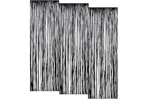 Fajoeda 3 Stück 100cm x 200cm Schwarz Folie Lametta Vorhänge, Lametta Vorhang für Geburtstag Hochzeit Baby Dusche Bachelorette Feiertag Party Dekorationen