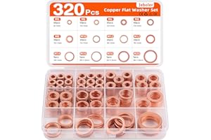 320 Stück Kupferdichtringe Sortiment, Jeboler Kupferdichtringe Kupfer Dichtungsringe Set, Kupferdichtringen Kupferringe Sortiment M5 M6 M8 M10 M12 M14 M16 M20 Kupferdichtung für Kraftstoffzubehör