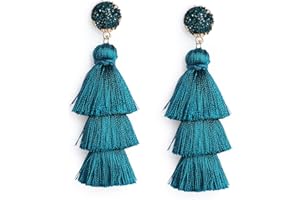 Me&Hz Colorful Layered Fashion Tassel Earrings Bohemian Big Dangle Drop Earrings for Women Girls Hypoallergenic Stud Birthday/Party/Valentine Day Gift