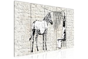 Runa Art Tableau mural XXL Banksy Lavant Zèbre 200 x 80 cm Blanc 5 Parties - 012955a